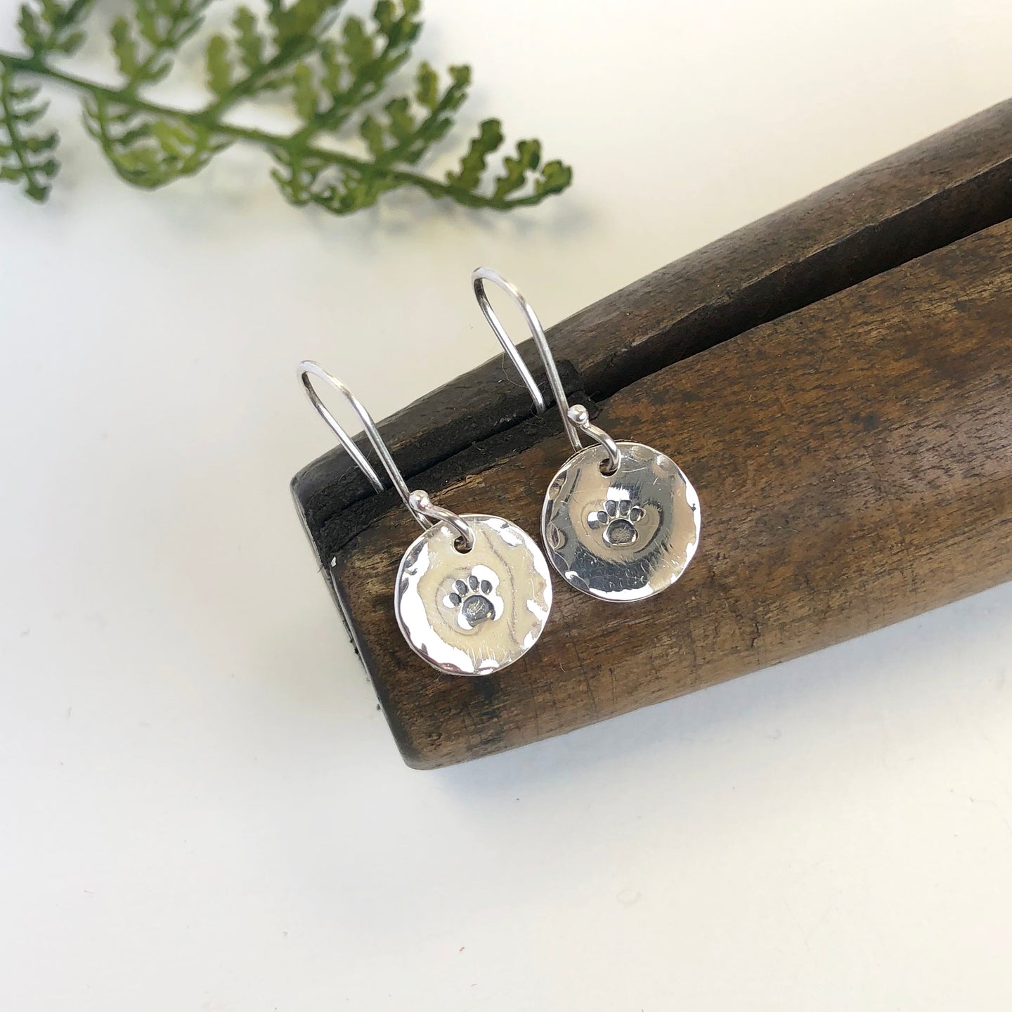 Silver drop earrings - paw print