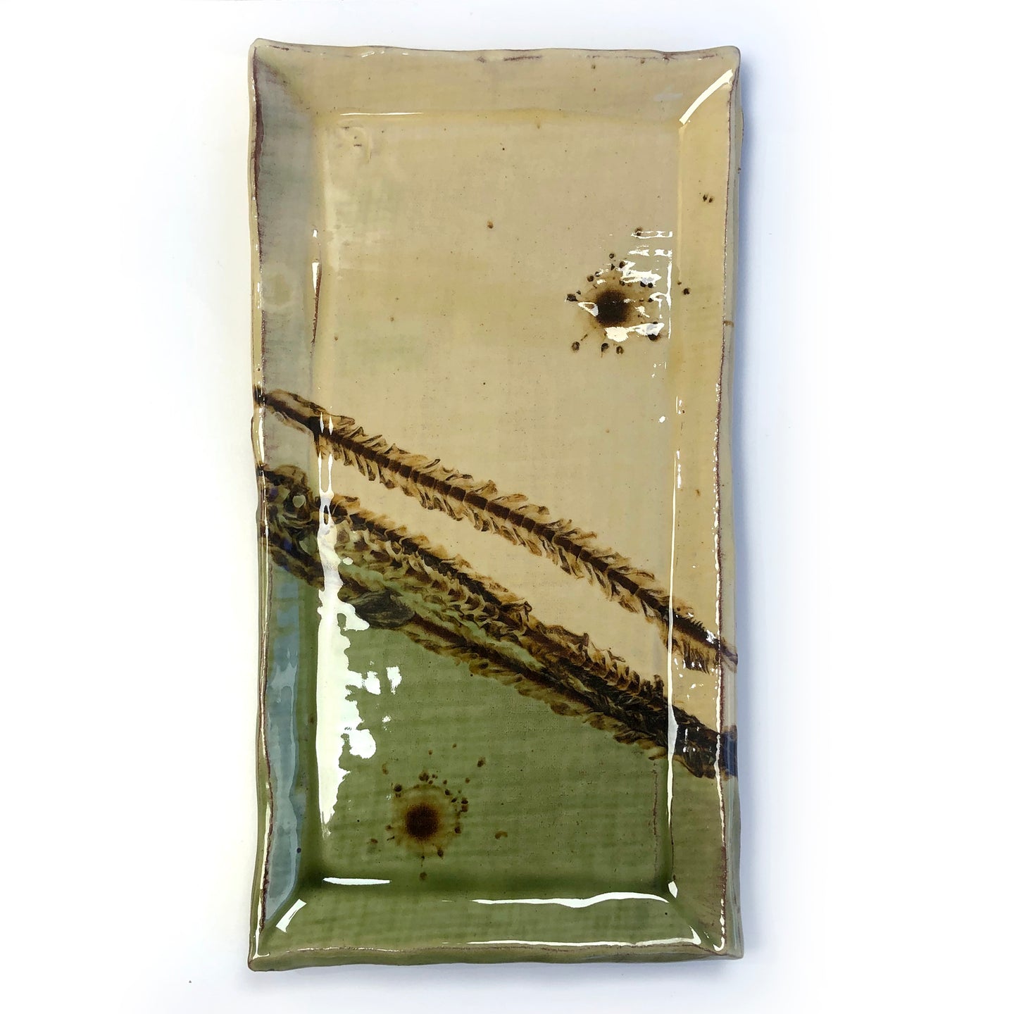 Rectangular platter - cream and green