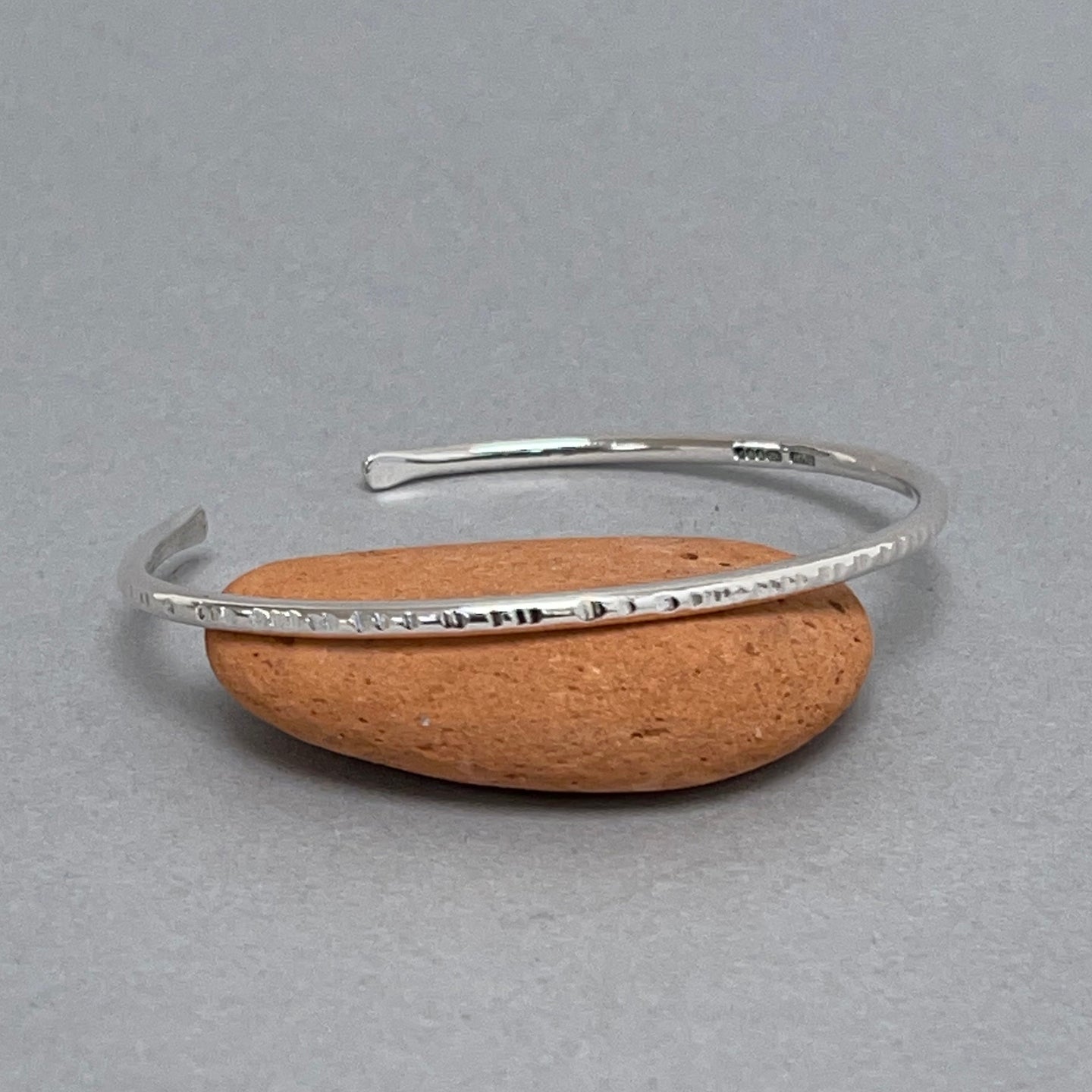 Open silver bangle - textured