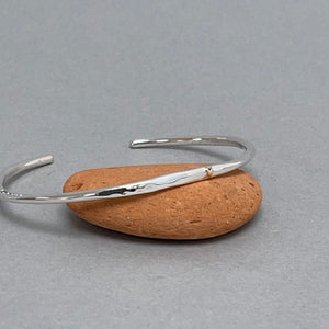 Open silver bangle - gold heart