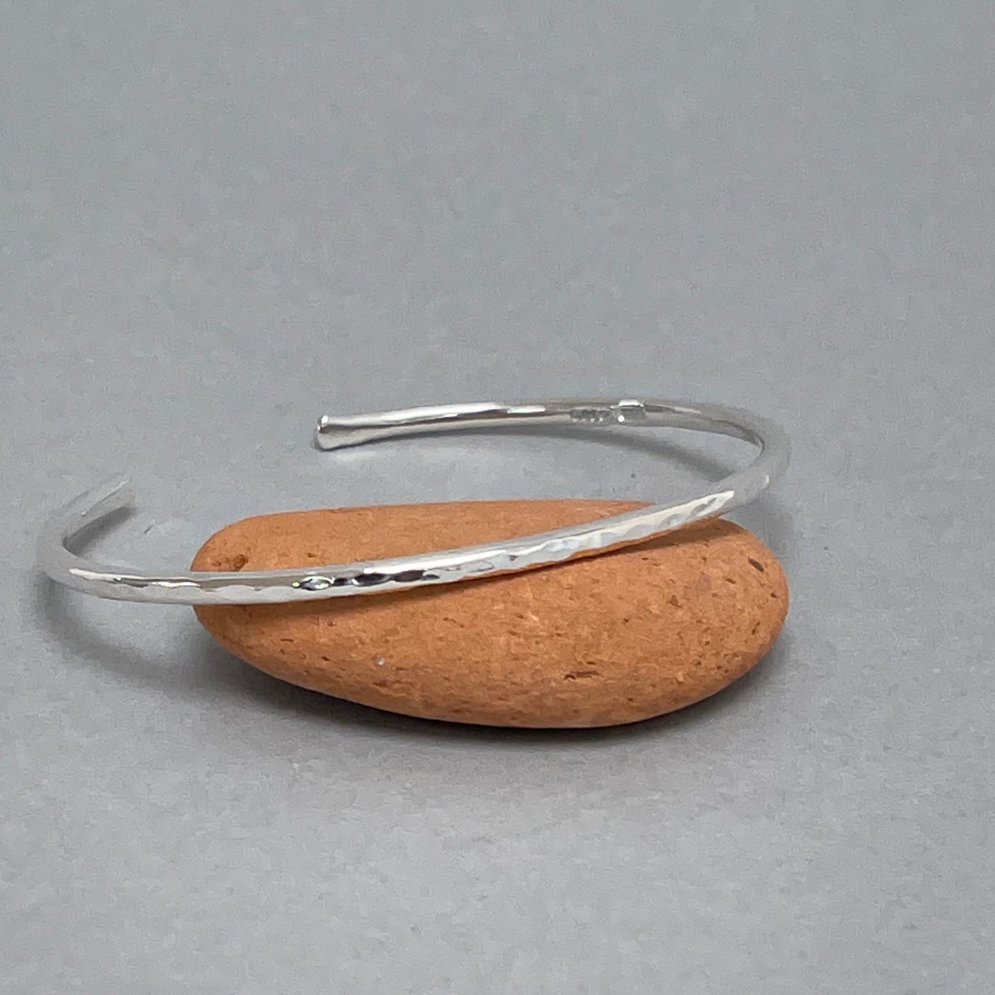 Open silver bangle - hammered