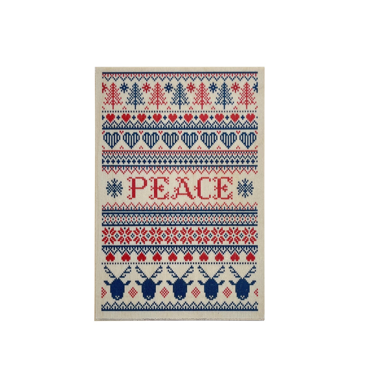 Wooden postcard - Cross stitch sampler.Peace