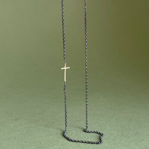 Gold cross necklace - oxidised