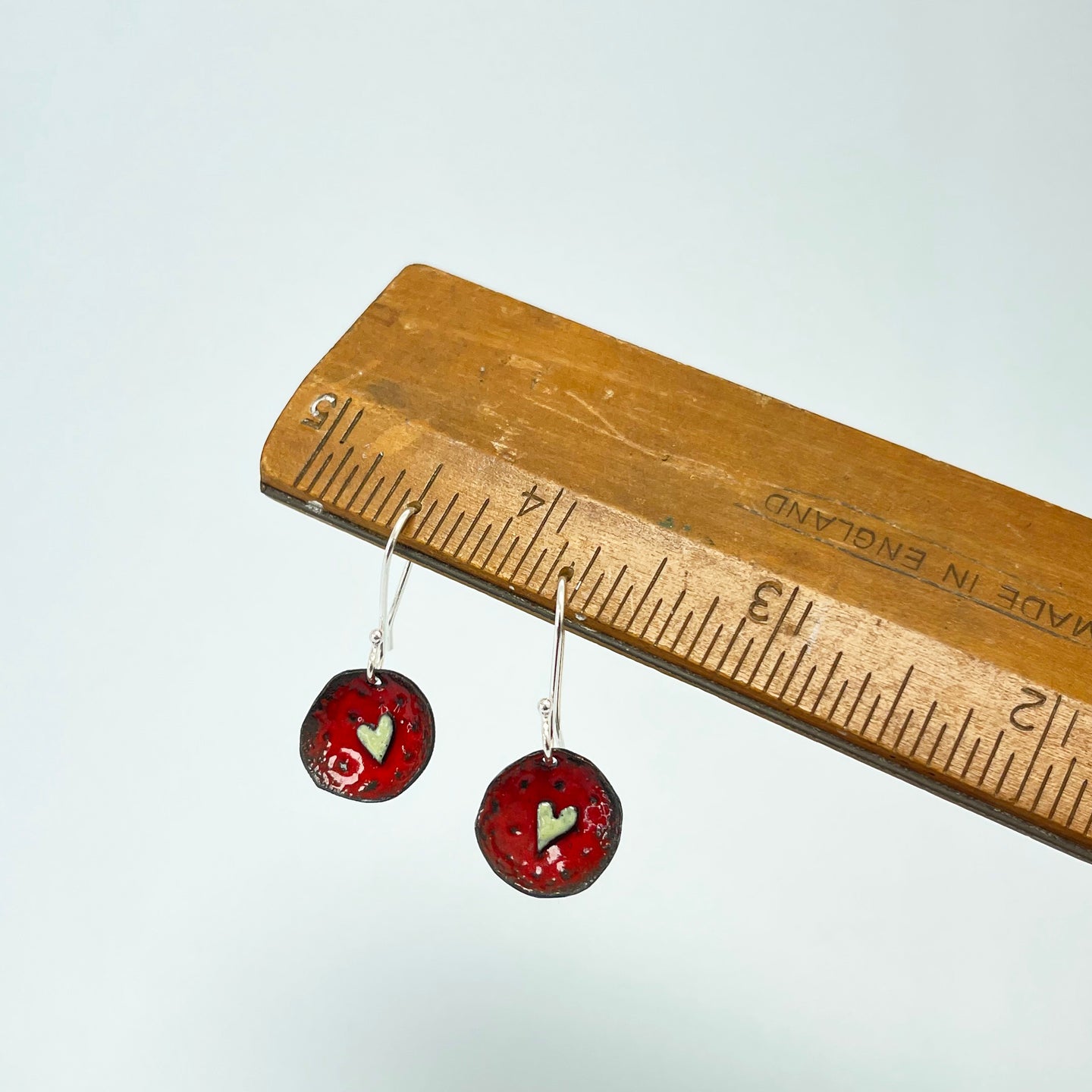 Enamel heart drop earrings - red / lime