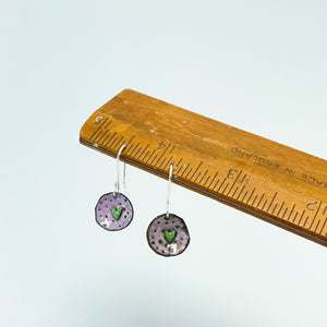 Enamel heart drop earrings - pink / green
