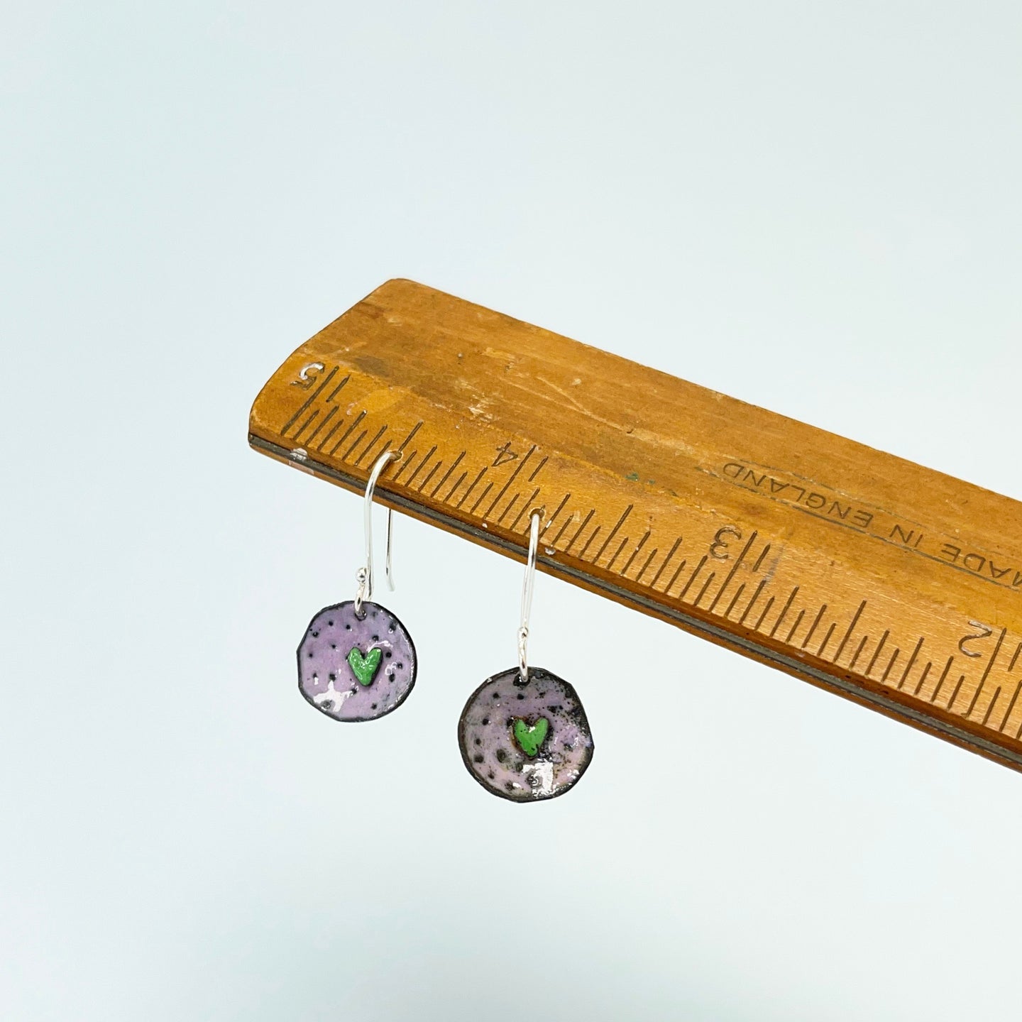 Enamel heart drop earrings - pink / green