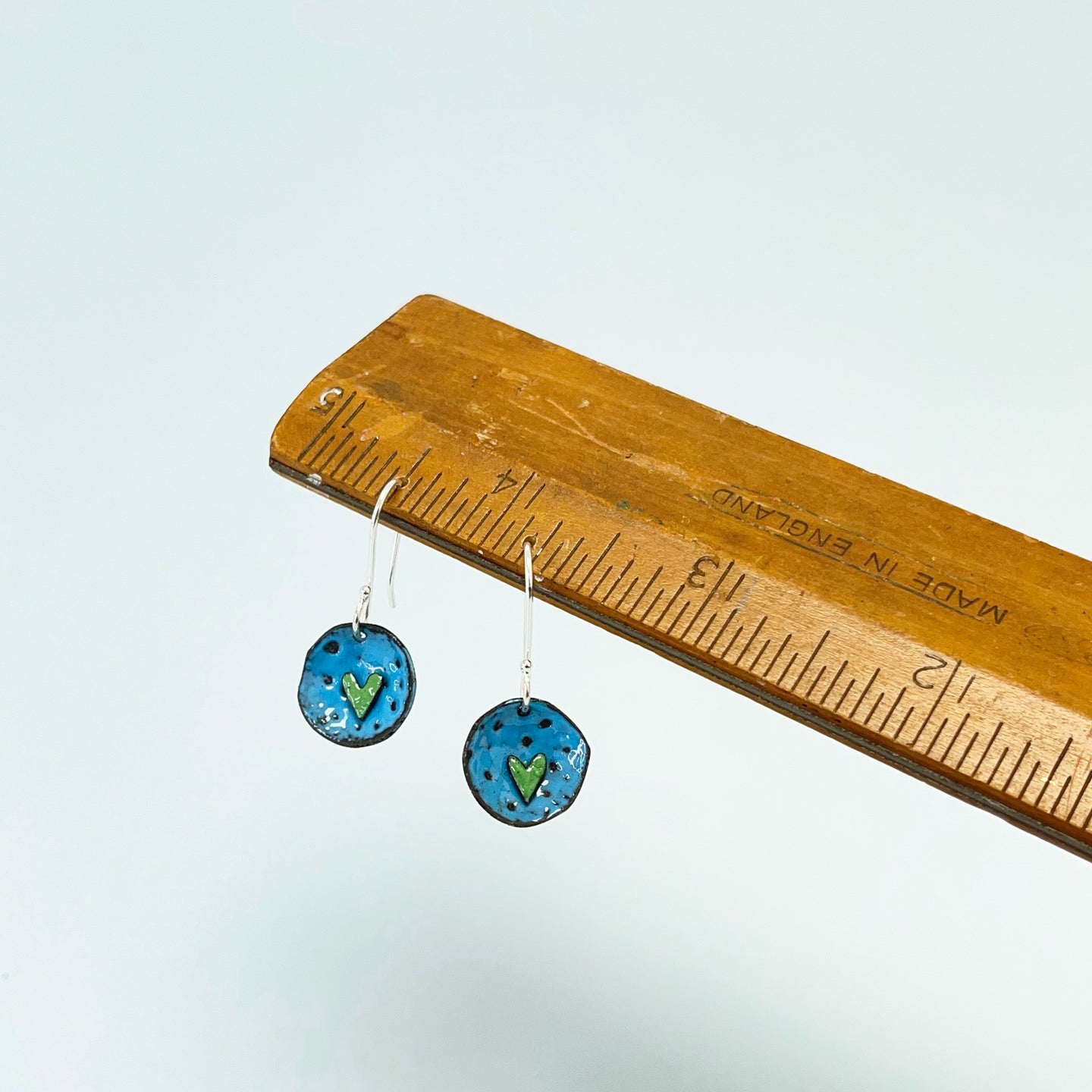 Enamel heart drop earrings - blue / green