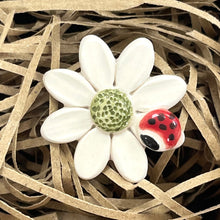 Load image into Gallery viewer, Ceramic flower brooch - daisy &amp; ladybird
