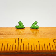 Load image into Gallery viewer, Tiny enamel heart earrings - green
