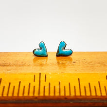 Load image into Gallery viewer, Tiny enamel heart earrings - teal

