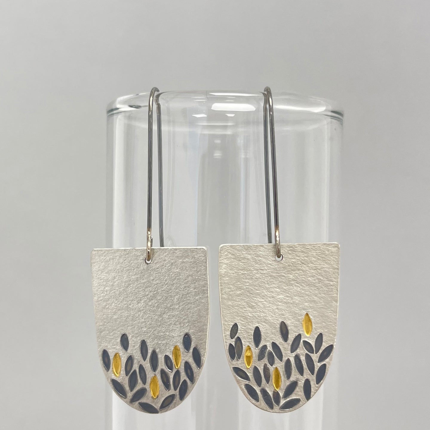 Gathered leaves drop earrings - large