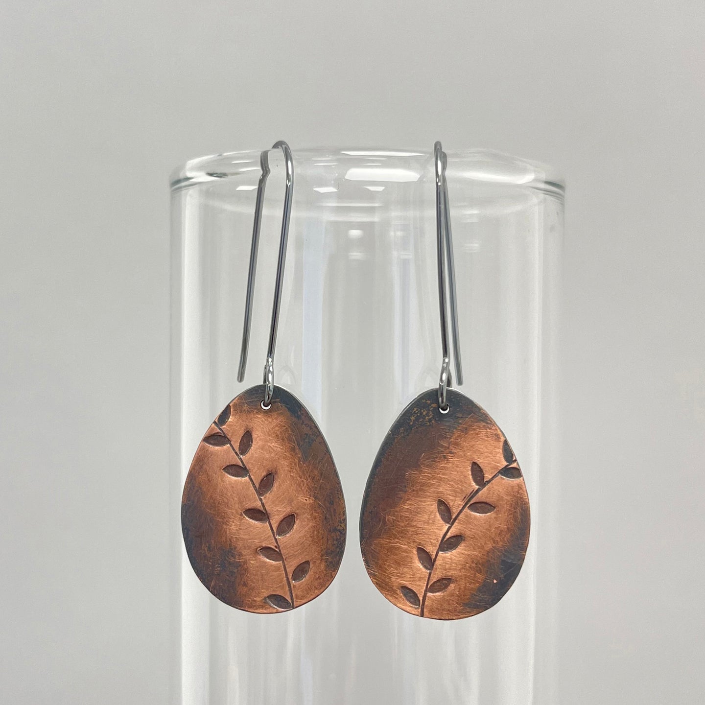 Copper leaf drop earrings