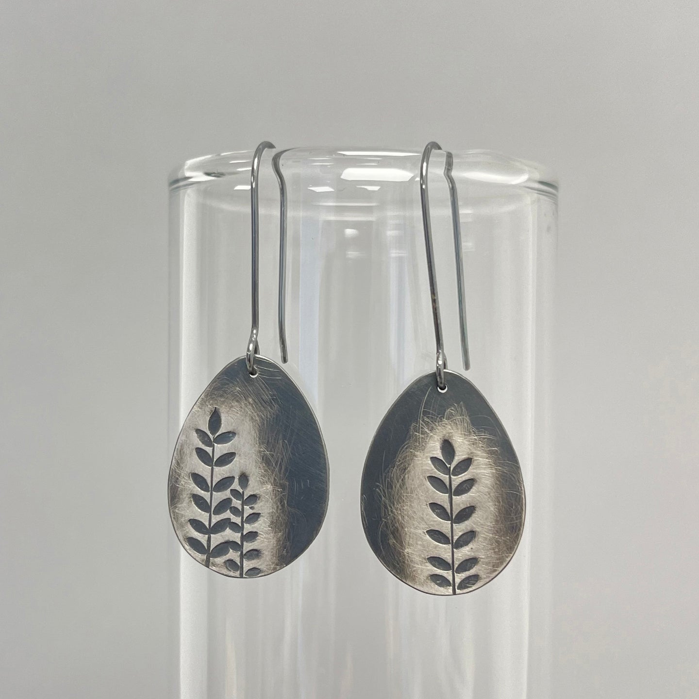 Silver leaf drop earrings