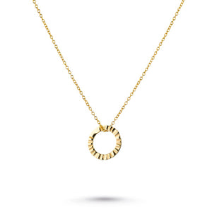 Gold open disc textured necklace