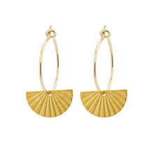 Load image into Gallery viewer, Gold fan hoop earrings
