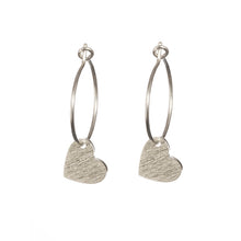 Load image into Gallery viewer, Brushed silver heart hoop earrings
