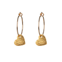 Load image into Gallery viewer, Brushed gold heart hoop earrings
