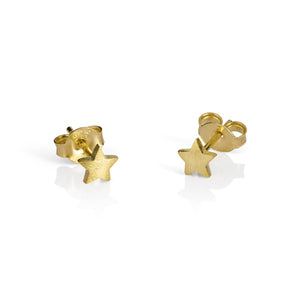 Tiny brushed gold star studs