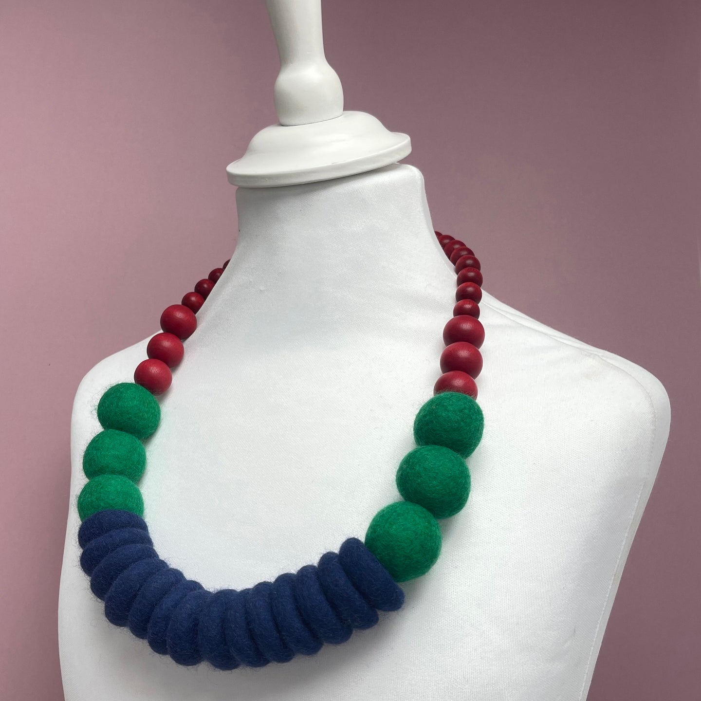 Felt bead necklace - blue and green