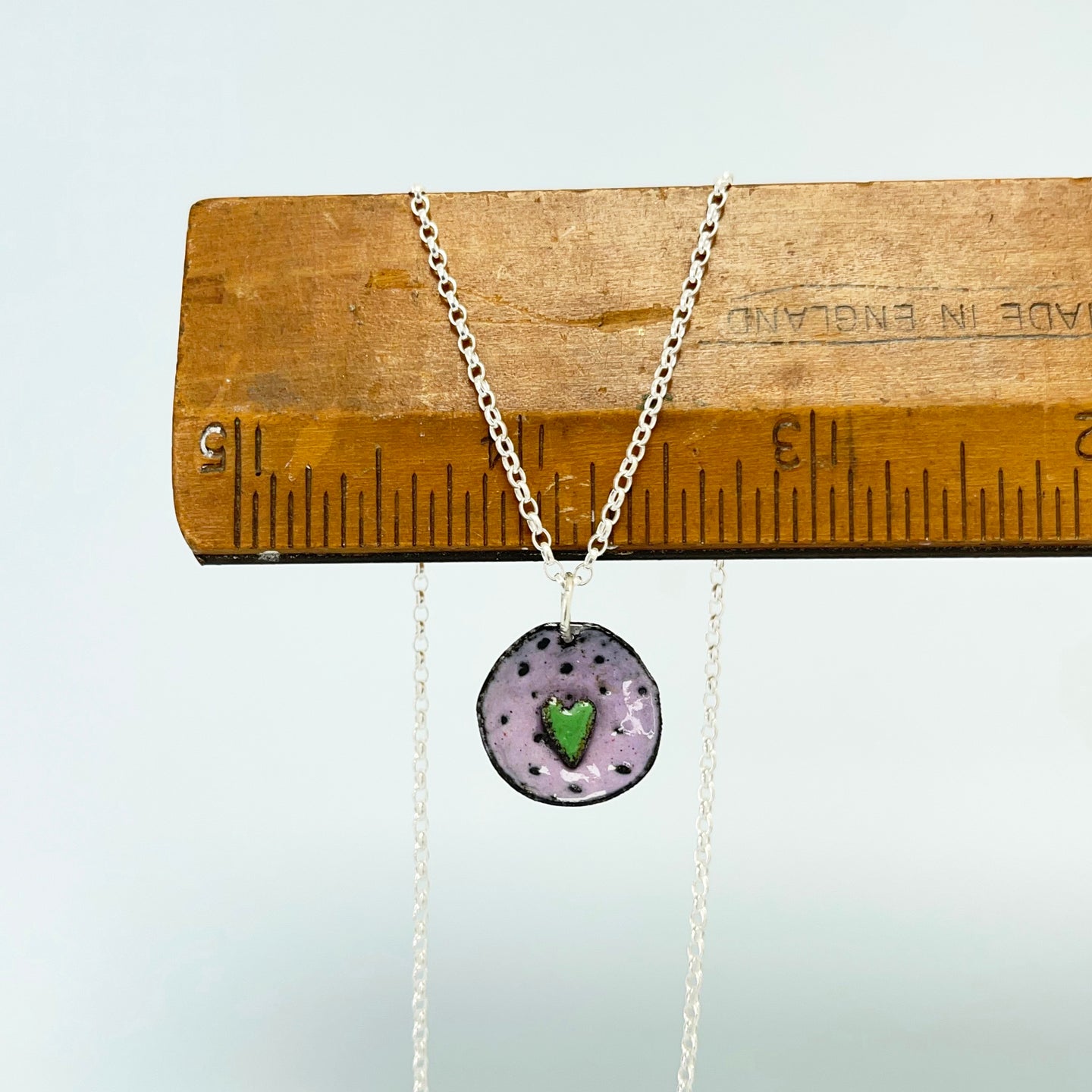 Enamel heart pendant - purple / green