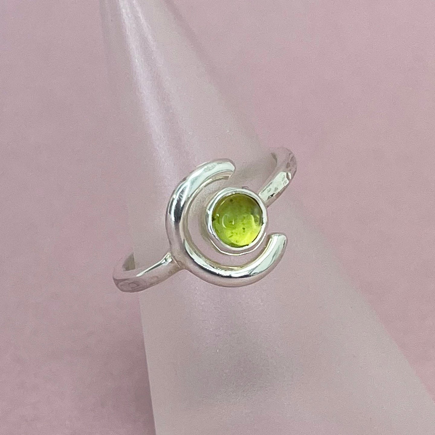 Crescent moon ring - green peridot