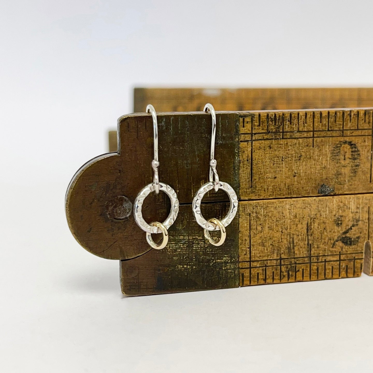 Silver & gold ring drop earrings
