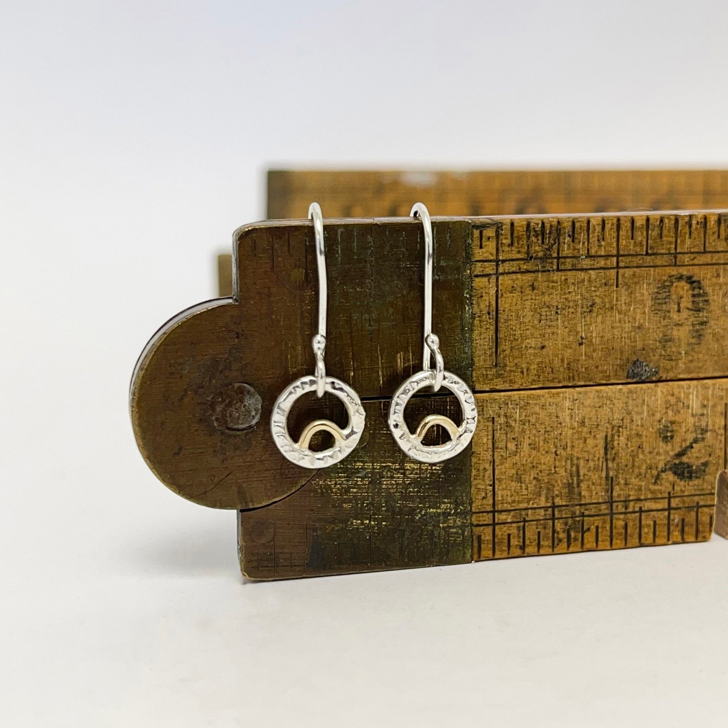 Silver & gold arc drop earrings