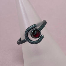 Load image into Gallery viewer, Crescent moon ring - deep red garnet
