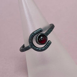 Crescent moon ring - deep red garnet