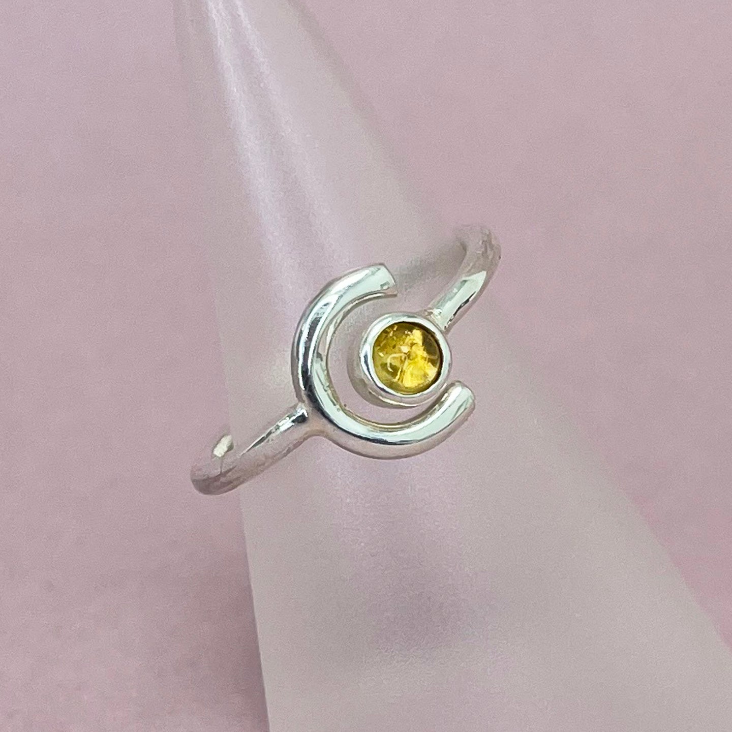 Crescent moon ring - yellow citrine