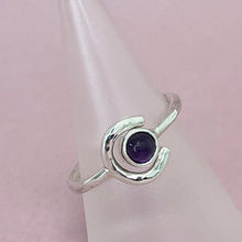Load image into Gallery viewer, Crescent moon ring - purple amethyst

