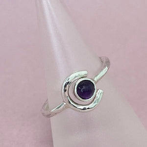 Crescent moon ring - purple amethyst
