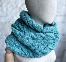 Load image into Gallery viewer, Classic cable hand knit scarf - blue
